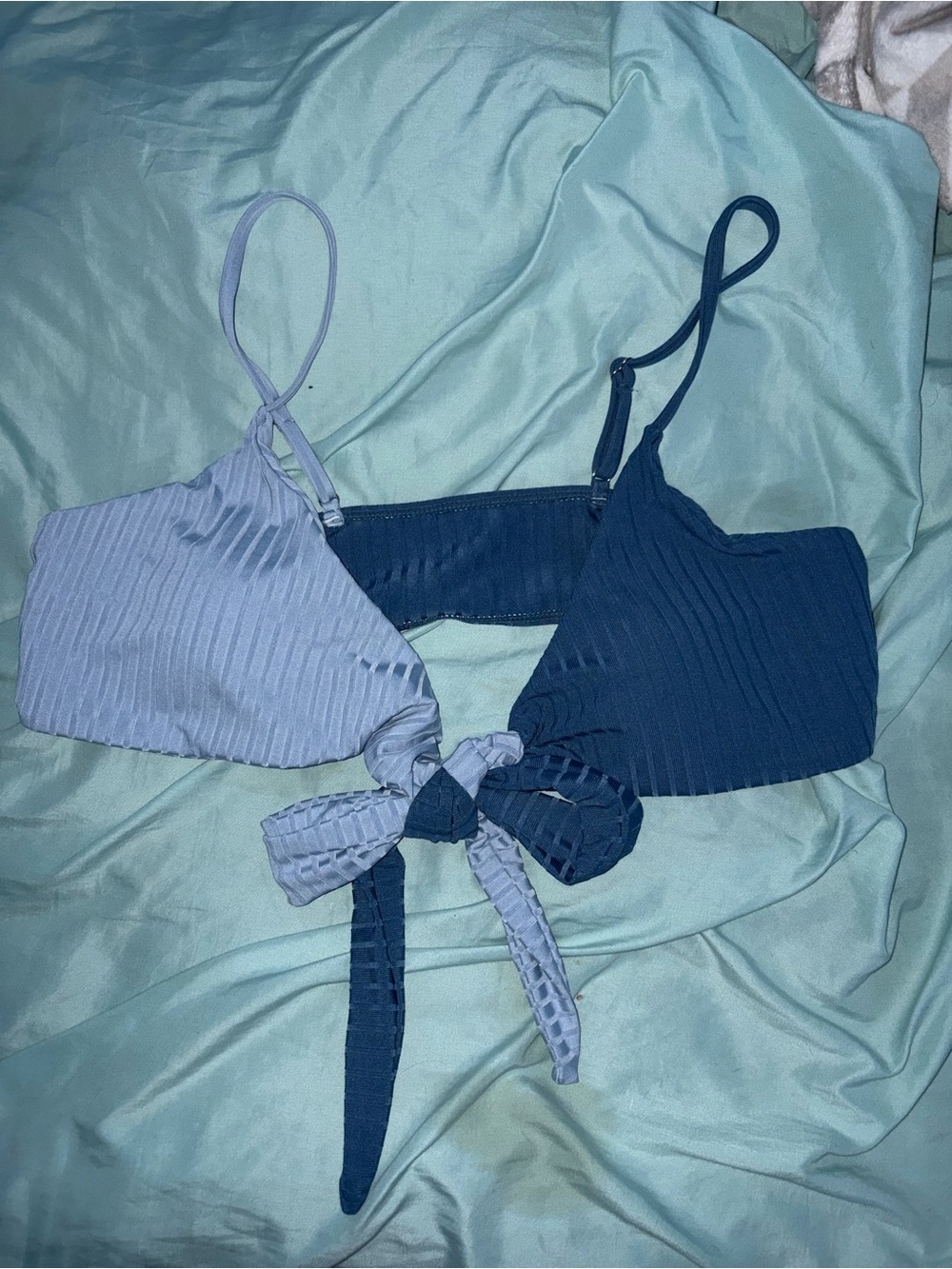 Two-Tone Ribbed Tie-Front Bathing suit Top